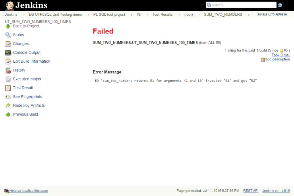 Jenkins-failed-tests(utplsql)