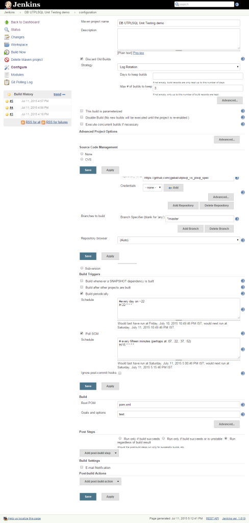 Jenkins-job-config-utplsql